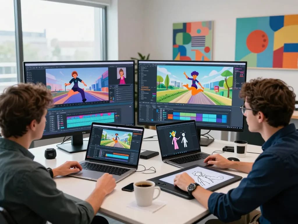 Creative team utilizing Kling AI 2.19 for innovative video production in a bright studio
