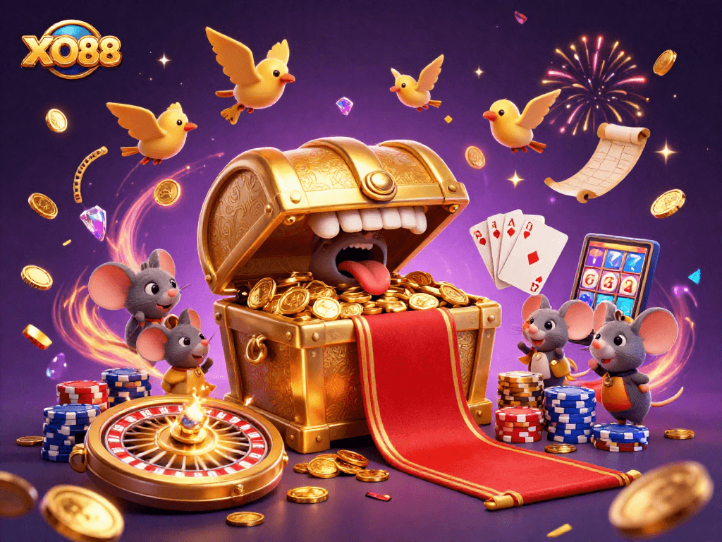 Engage in thrilling gaming experiences at XO88 with rich visuals of casino treasures.