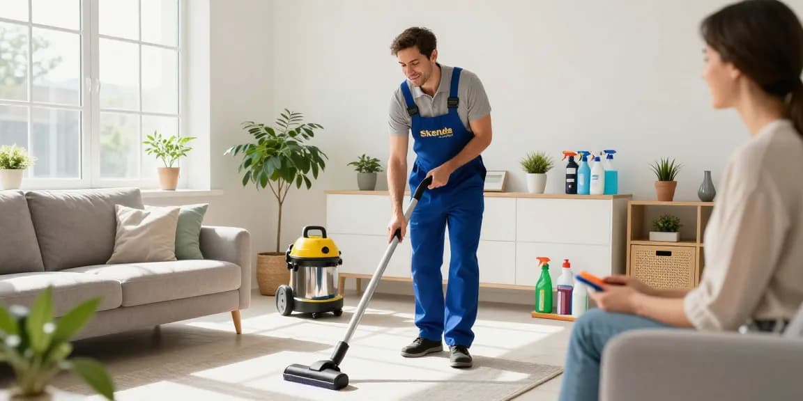 Professional cleaner showcasing high-quality services for reinigungsfirmen solothurn in a bright, modern apartment.
