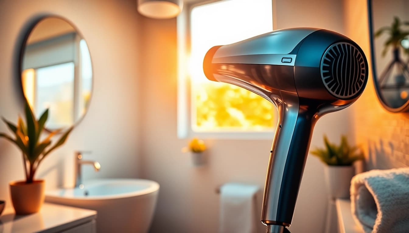 Laifen se Haartrockner in einem eleganten Badezimmer mit modernem Design präsentiert.