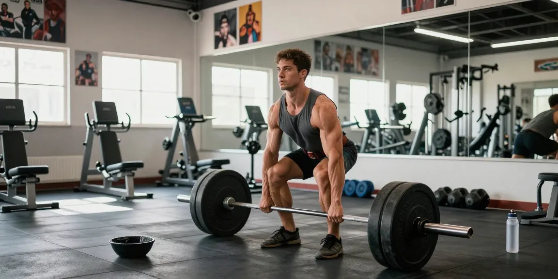 Anabolika kaufen in modernem Fitnessstudio während des kraftvollen Deadlifts, Bodybuilder zeigt Fokus und Engagement.