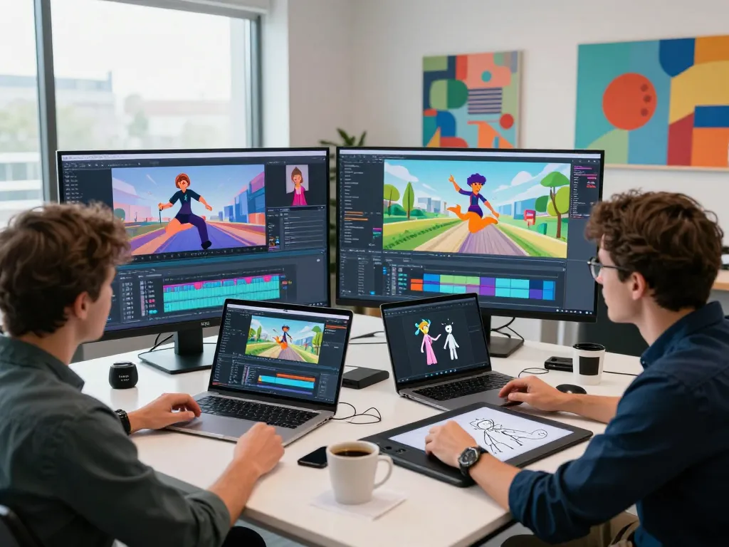 Creative team utilizing Kling AI 2.19 for innovative video production in a bright studio