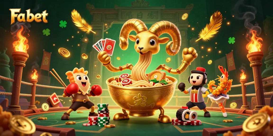 Experience the excitement of Fa bet with a vibrant 3D casino scene showcasing a golden ramen bowl and lively characters.