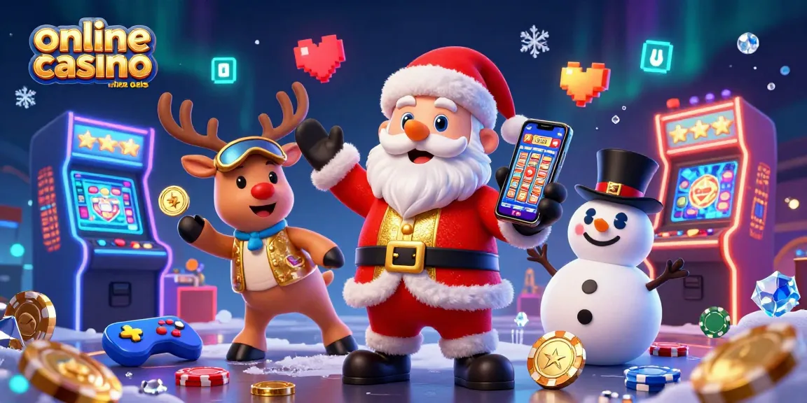 Celebrate at the online casino ohne oasis with Santa, his reindeer, and a snowman amid vibrant games.