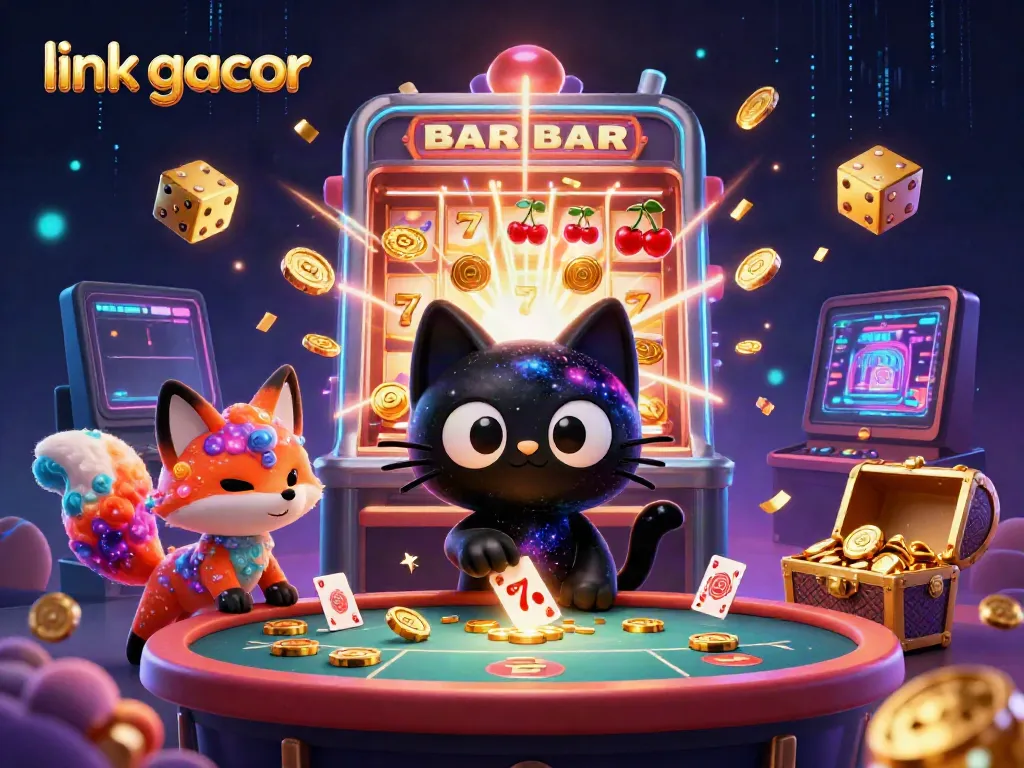 Experience thrilling jackpots with the link gacor at this cosmic casino featuring vibrant characters and slot elements.