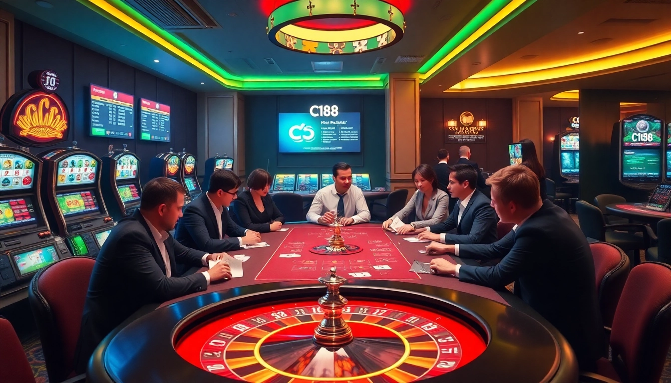 C168 players engaging in a thrilling card game at a luxurious casino table, filled with excitement and opportunity.
