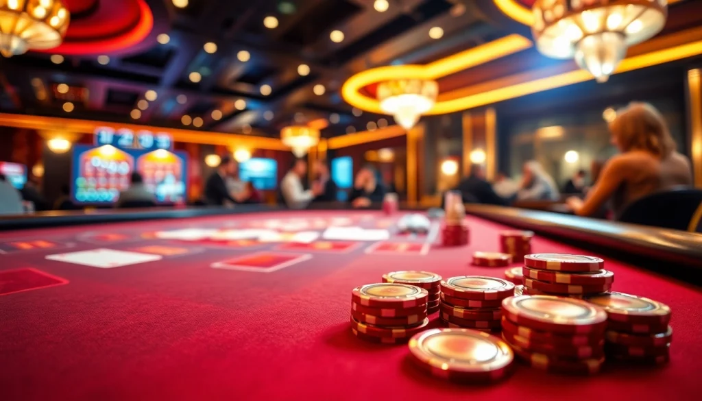 Spannende Casino-Atmosphäre bei Golisimo Germany mit lebhaften Spielaktionen und eleganten Chips.