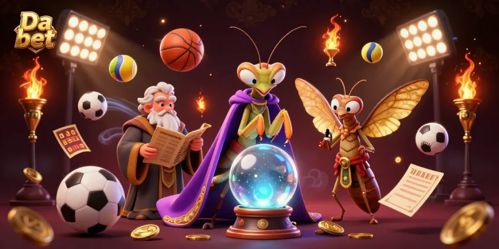 Engage with Da bet through this vibrant sports betting scene featuring fortune tellers and dynamic game elements.