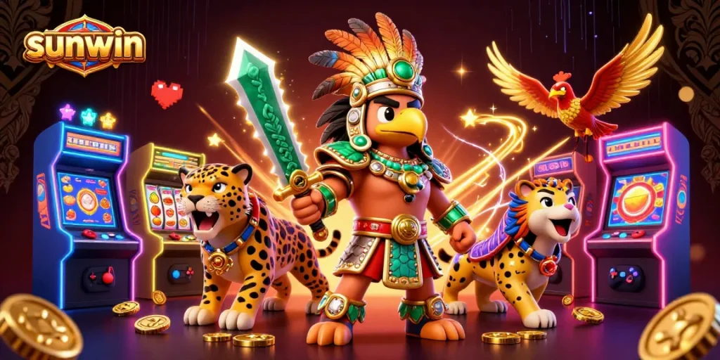 Engage with sunwin casino excitement as Aztec warriors navigate vibrant slot reels.