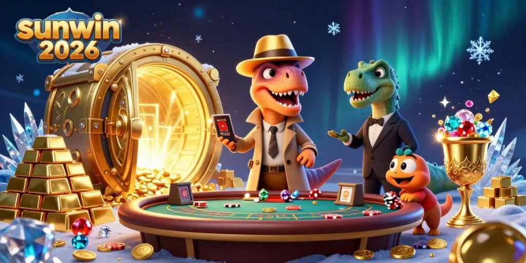 Master the thrills of sunwin 2026 with this vibrant 3D scene showcasing casino excitement.